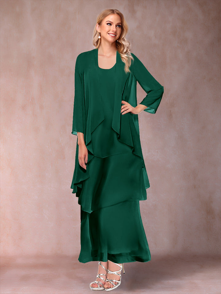 A-Line/Princess Scoop 3/4 Sleeves 2 Pieces Mother of the Bride Dress with Ruffles &amp; Jacket