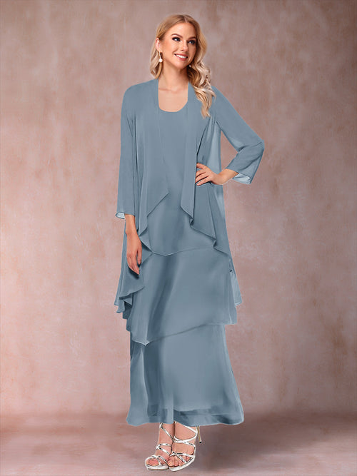 A-Line/Princess Scoop 3/4 Sleeves 2 Pieces Mother of the Bride Dress with Ruffles & Jacket