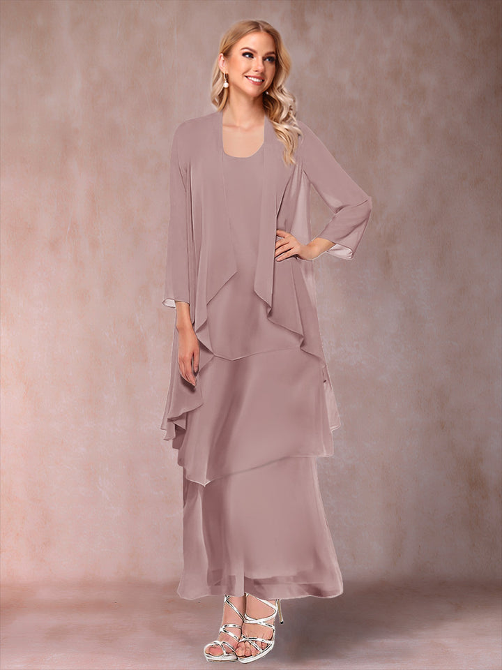 A-Line/Princess Scoop 3/4 Sleeves 2 Pieces Mother of the Bride Dress with Ruffles &amp; Jacket