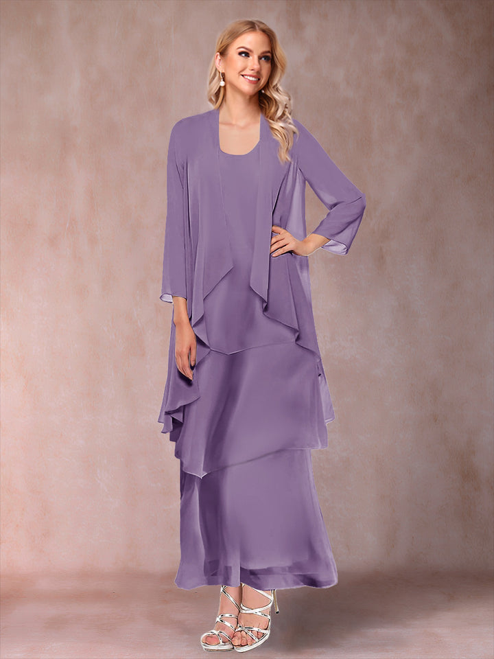 A-Line/Princess Scoop 3/4 Sleeves 2 Pieces Mother of the Bride Dress with Ruffles &amp; Jacket