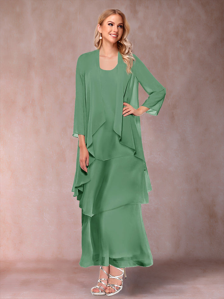 A-Line/Princess Scoop 3/4 Sleeves 2 Pieces Mother of the Bride Dress with Ruffles &amp; Jacket