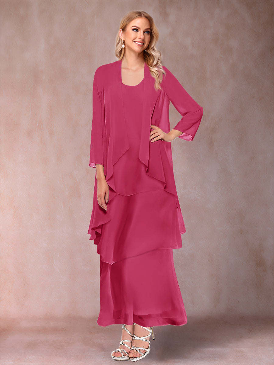 A-Line/Princess Scoop 3/4 Sleeves 2 Pieces Mother of the Bride Dress with Ruffles &amp; Jacket