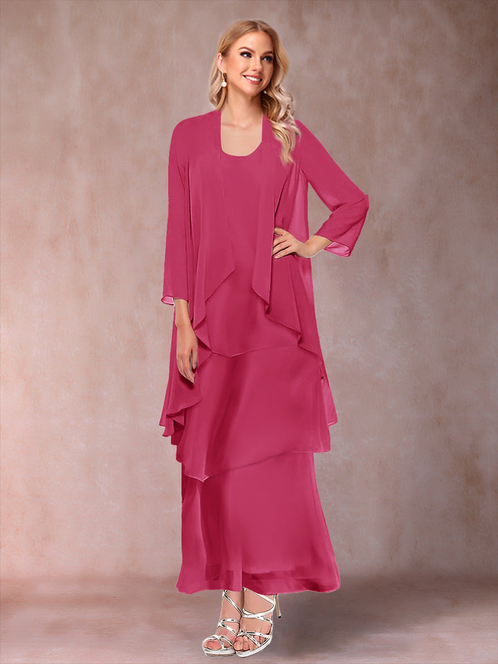 A-Line/Princess Scoop 3/4 Sleeves 2 Pieces Mother of the Bride Dress with Ruffles &amp; Jacket