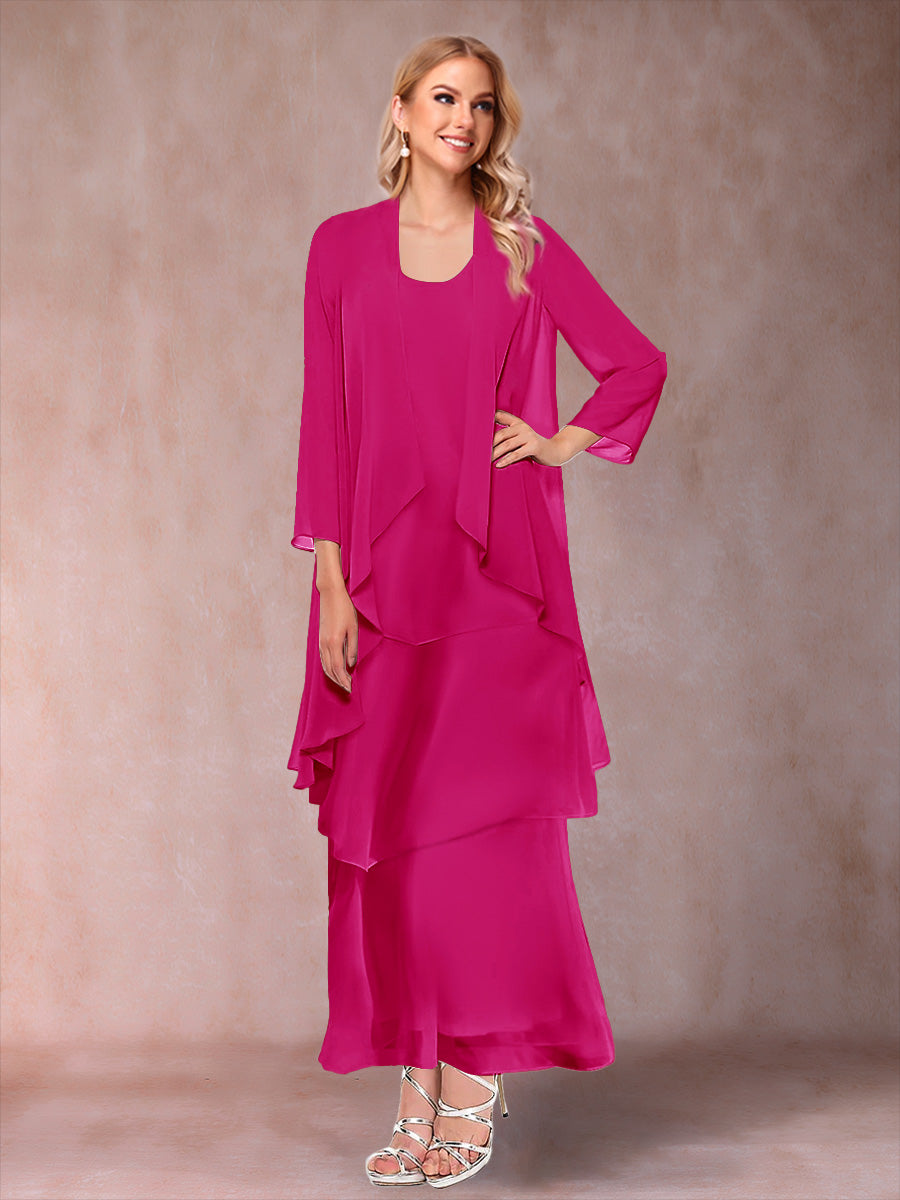 A-Line/Princess Scoop 3/4 Sleeves 2 Pieces Mother of the Bride Dress with Ruffles &amp; Jacket