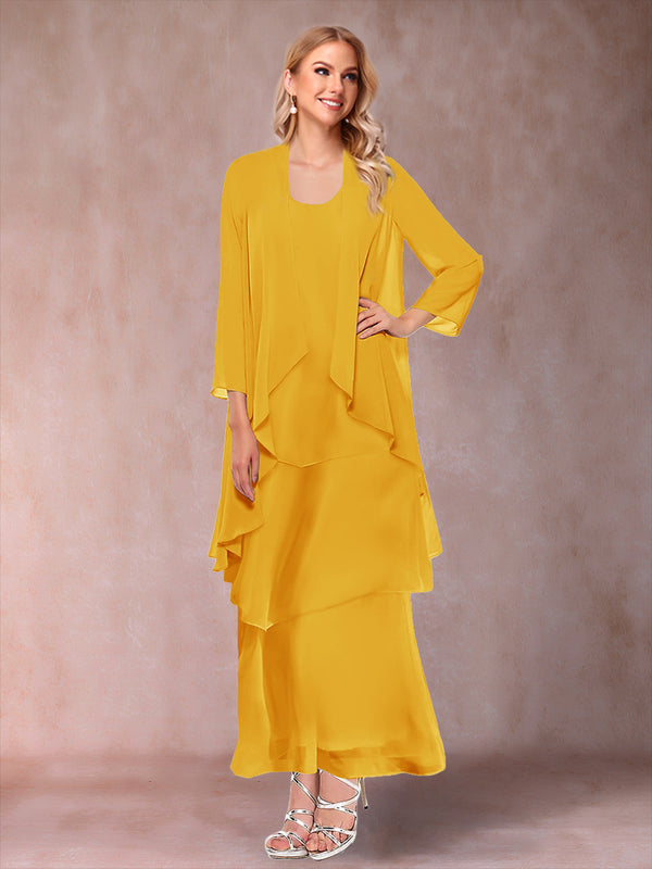 A-Line/Princess Scoop 3/4 Sleeves 3 Pieces Mother of the Bride Dress with Ruffles & Jacket