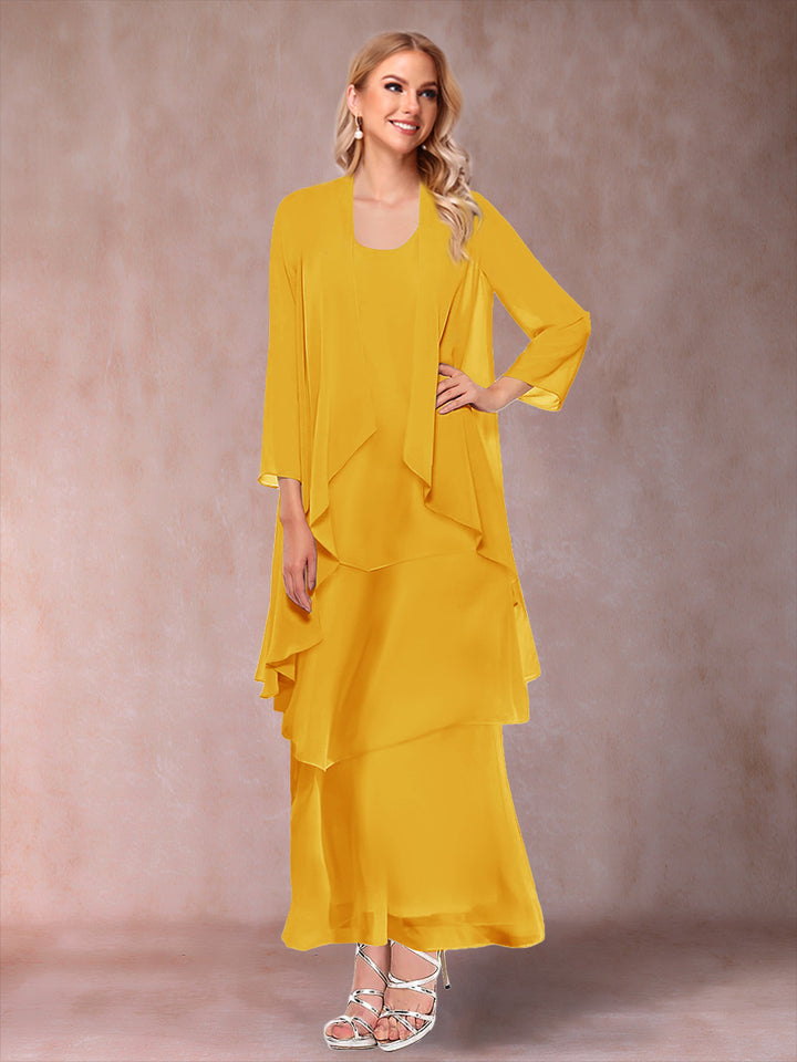 A-Line/Princess Scoop 3/4 Sleeves 2 Pieces Mother of the Bride Dress with Ruffles &amp; Jacket