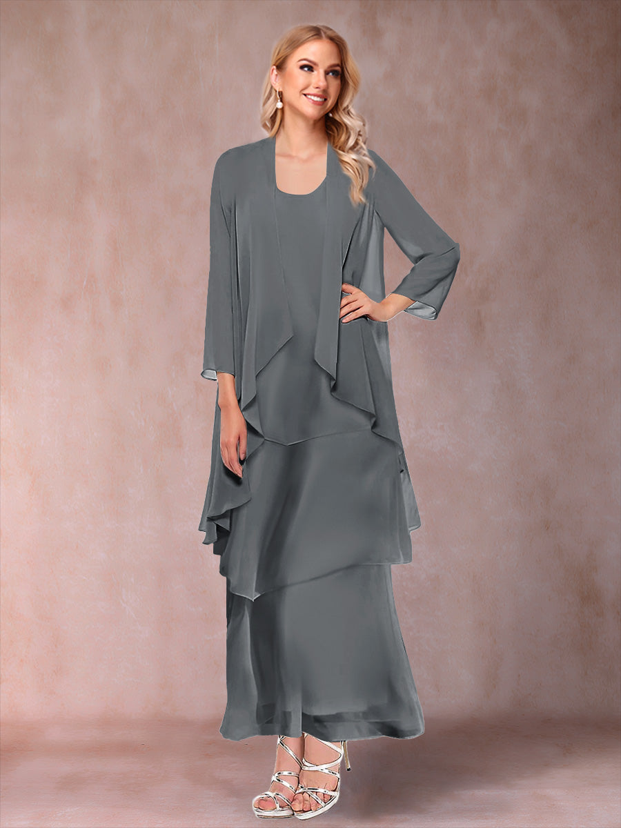 A-Line/Princess Scoop 3/4 Sleeves 2 Pieces Mother of the Bride Dress with Ruffles &amp; Jacket