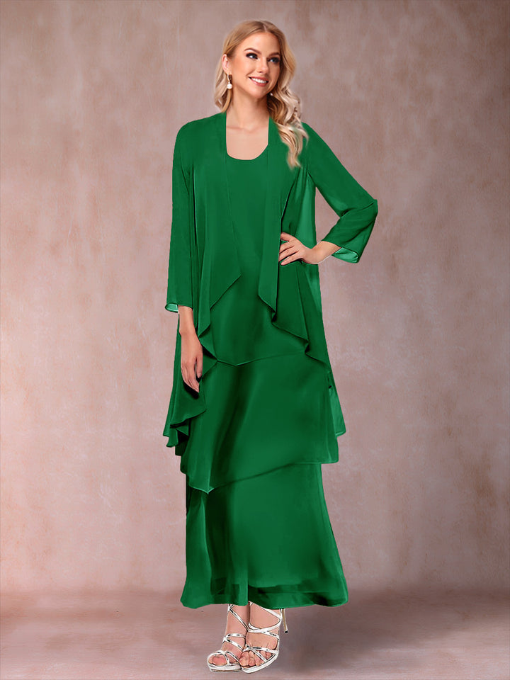 A-Line/Princess Scoop 3/4 Sleeves 2 Pieces Mother of the Bride Dress with Ruffles &amp; Jacket