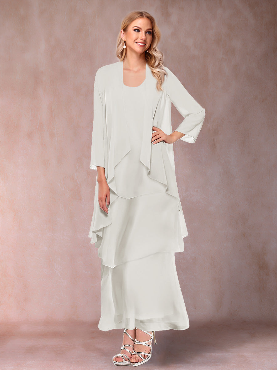A-Line/Princess Scoop 3/4 Sleeves 2 Pieces Mother of the Bride Dress with Ruffles &amp; Jacket