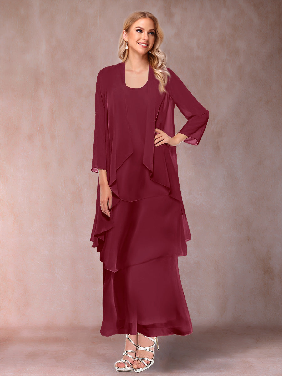 A-Line/Princess Scoop 3/4 Sleeves 2 Pieces Mother of the Bride Dress with Ruffles &amp; Jacket