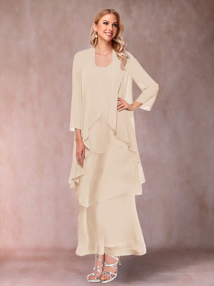 A-Line/Princess Scoop 3/4 Sleeves 2 Pieces Mother of the Bride Dress with Ruffles &amp; Jacket