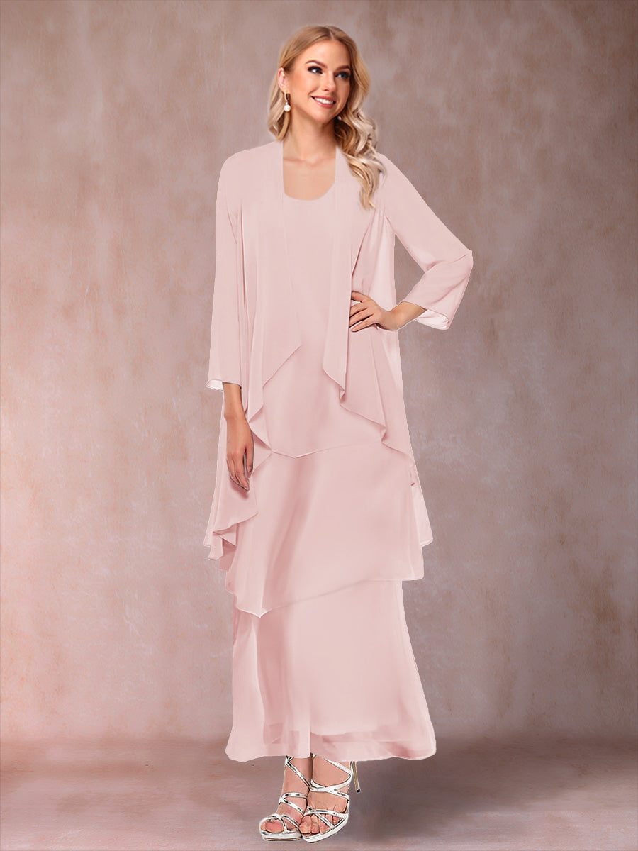 A-Line/Princess Scoop 3/4 Sleeves 2 Pieces Mother of the Bride Dress with Ruffles &amp; Jacket