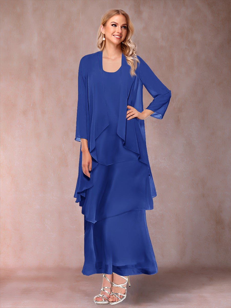 A-Line/Princess Scoop 3/4 Sleeves 2 Pieces Mother of the Bride Dress with Ruffles &amp; Jacket