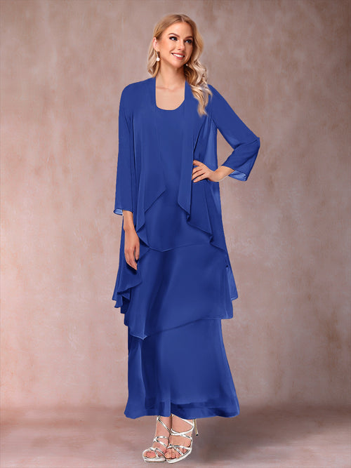 A-Line/Princess Scoop 3/4 Sleeves 3 Pieces Mother of the Bride Dress with Ruffles & Jacket