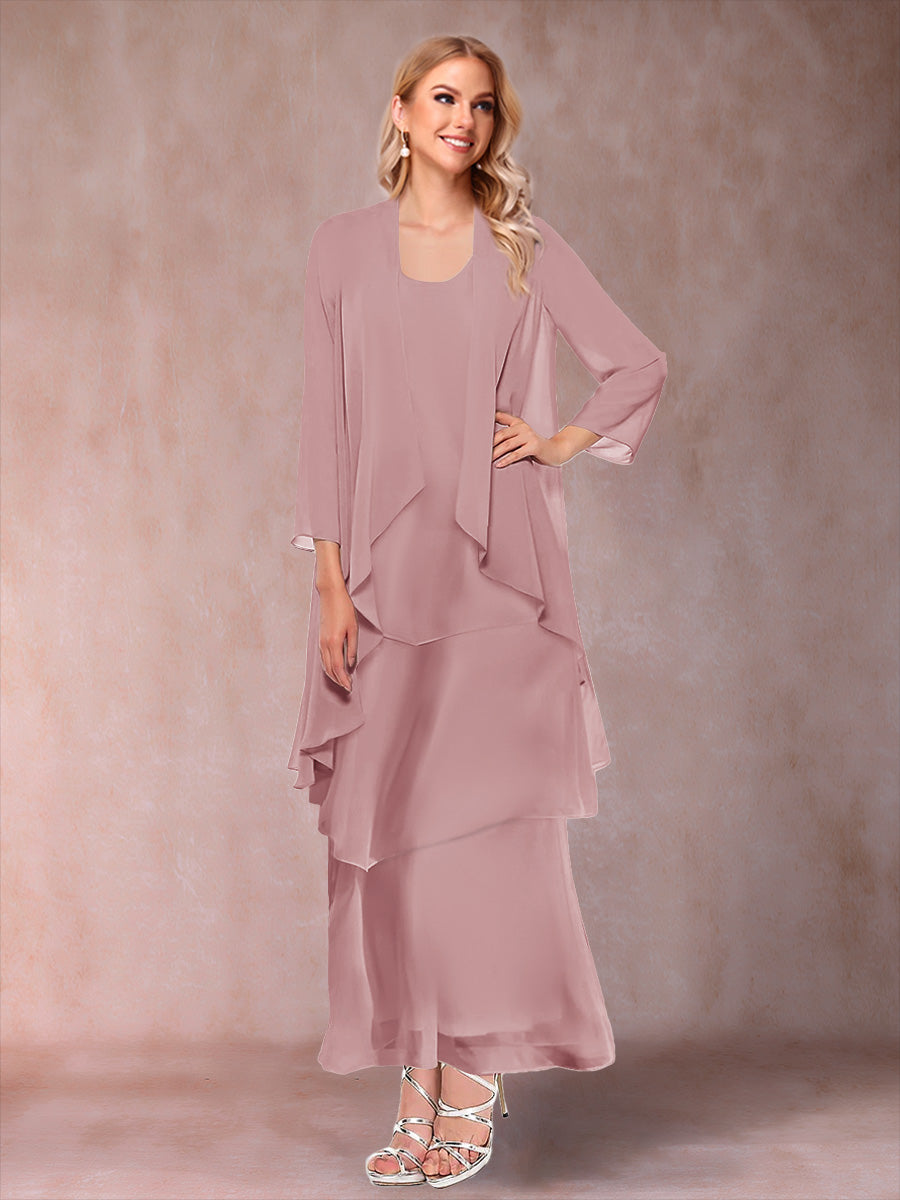 A-Line/Princess Scoop 3/4 Sleeves 2 Pieces Mother of the Bride Dress with Ruffles &amp; Jacket