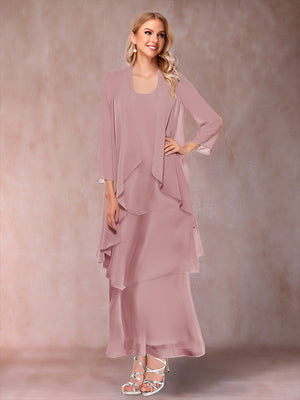 A-Line/Princess Scoop 3/4 Sleeves 3 Pieces Mother of the Bride Dress with Ruffles & Jacket