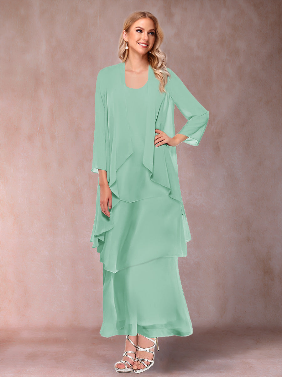 A-Line/Princess Scoop 3/4 Sleeves 2 Pieces Mother of the Bride Dress with Ruffles &amp; Jacket