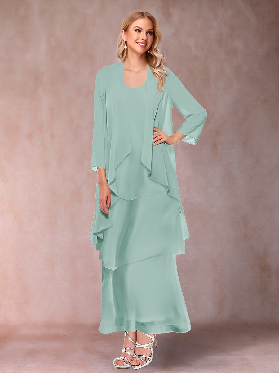 A-Line/Princess Scoop 3/4 Sleeves 2 Pieces Mother of the Bride Dress with Ruffles &amp; Jacket