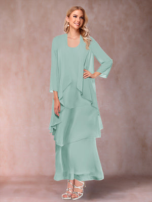 A-Line/Princess Scoop 3/4 Sleeves 3 Pieces Mother of the Bride Dress with Ruffles & Jacket