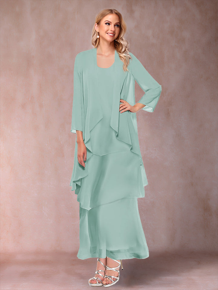 A-Line/Princess Scoop 3/4 Sleeves 2 Pieces Mother of the Bride Dress with Ruffles &amp; Jacket
