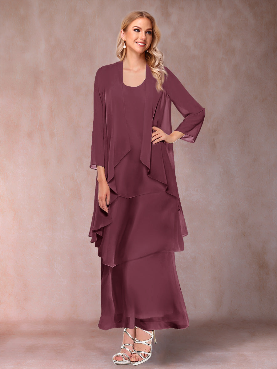 A-Line/Princess Scoop 3/4 Sleeves 2 Pieces Mother of the Bride Dress with Ruffles &amp; Jacket