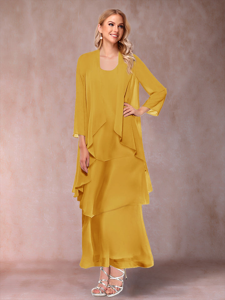 A-Line/Princess Scoop 3/4 Sleeves 2 Pieces Mother of the Bride Dress with Ruffles &amp; Jacket