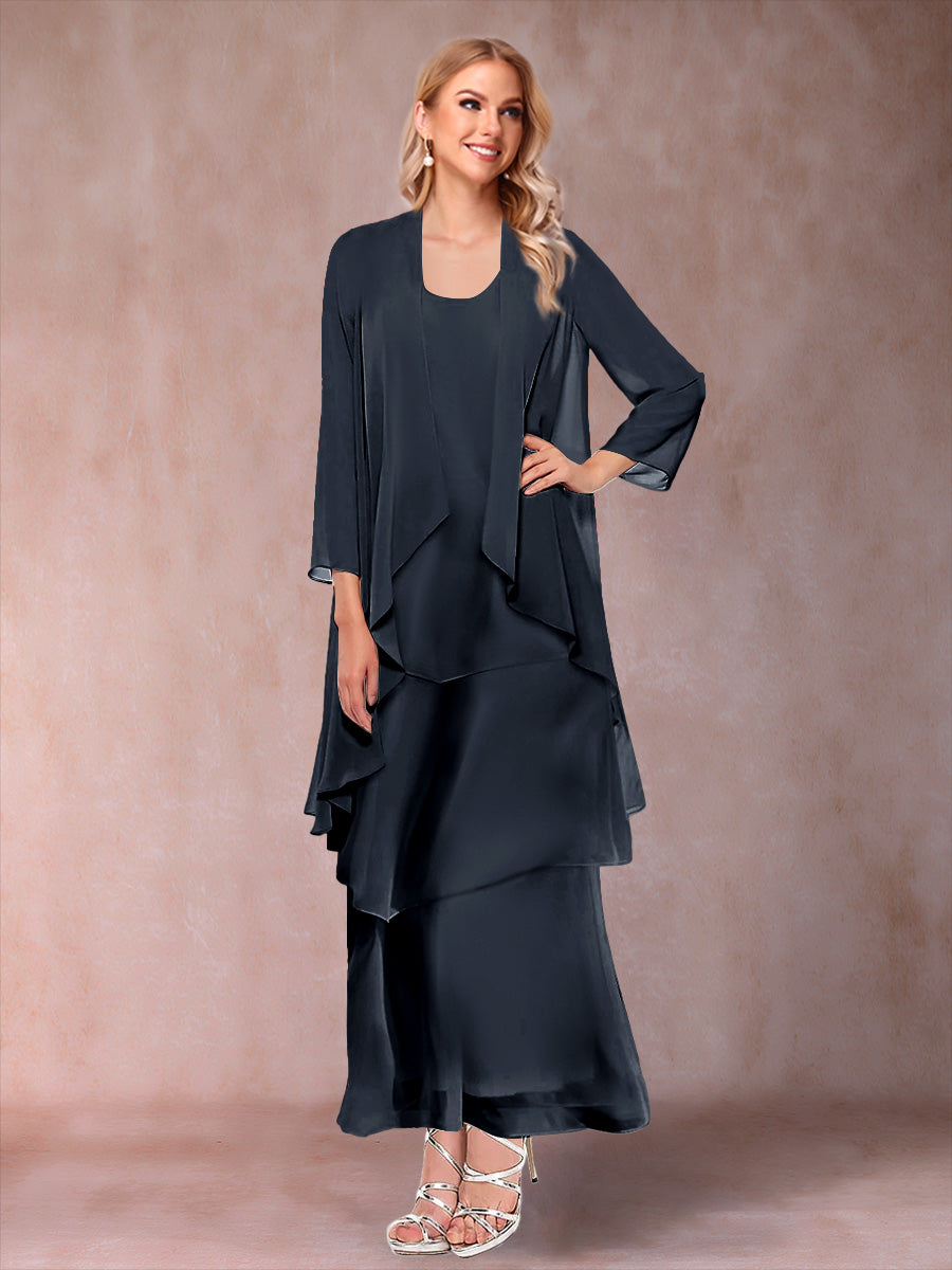 A-Line/Princess Scoop 3/4 Sleeves 2 Pieces Mother of the Bride Dress with Ruffles &amp; Jacket