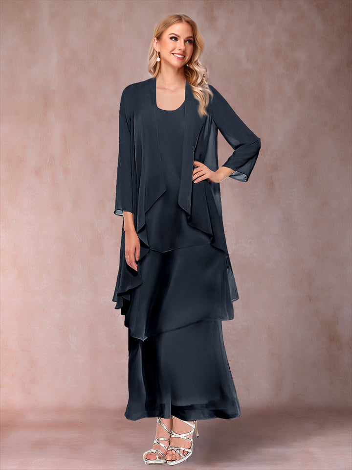 A-Line/Princess Scoop 3/4 Sleeves 2 Pieces Mother of the Bride Dress with Ruffles &amp; Jacket