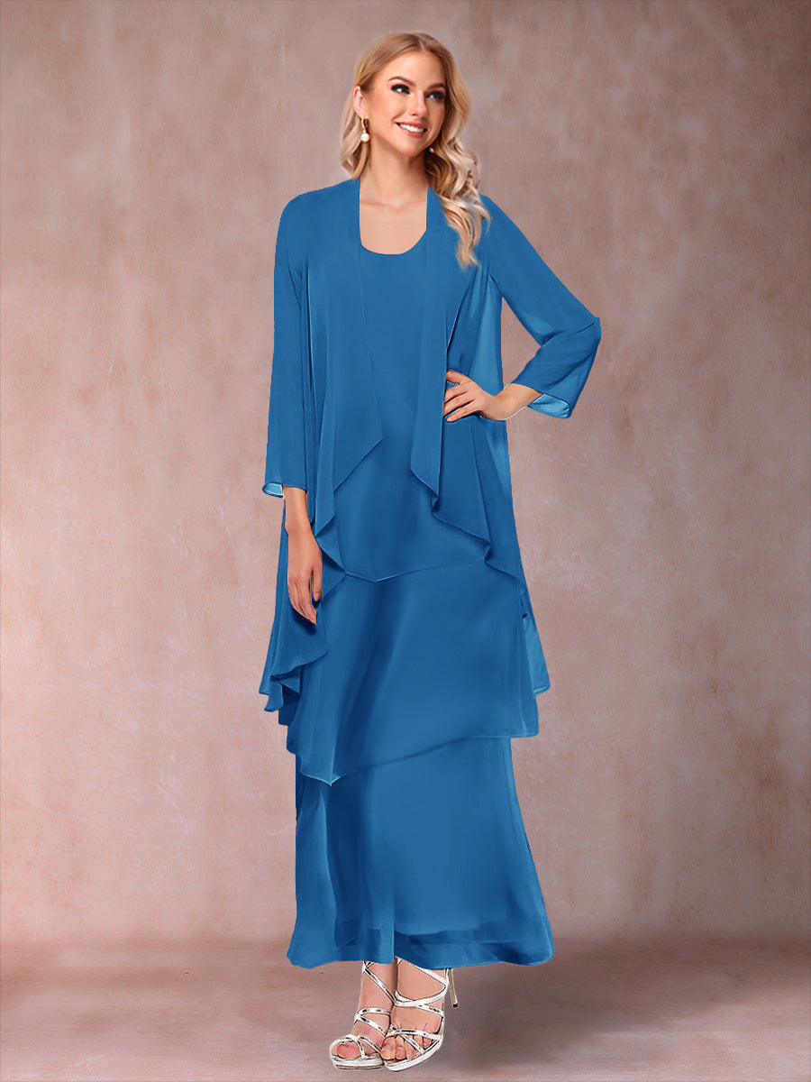A-Line/Princess Scoop 3/4 Sleeves 2 Pieces Mother of the Bride Dress with Ruffles &amp; Jacket