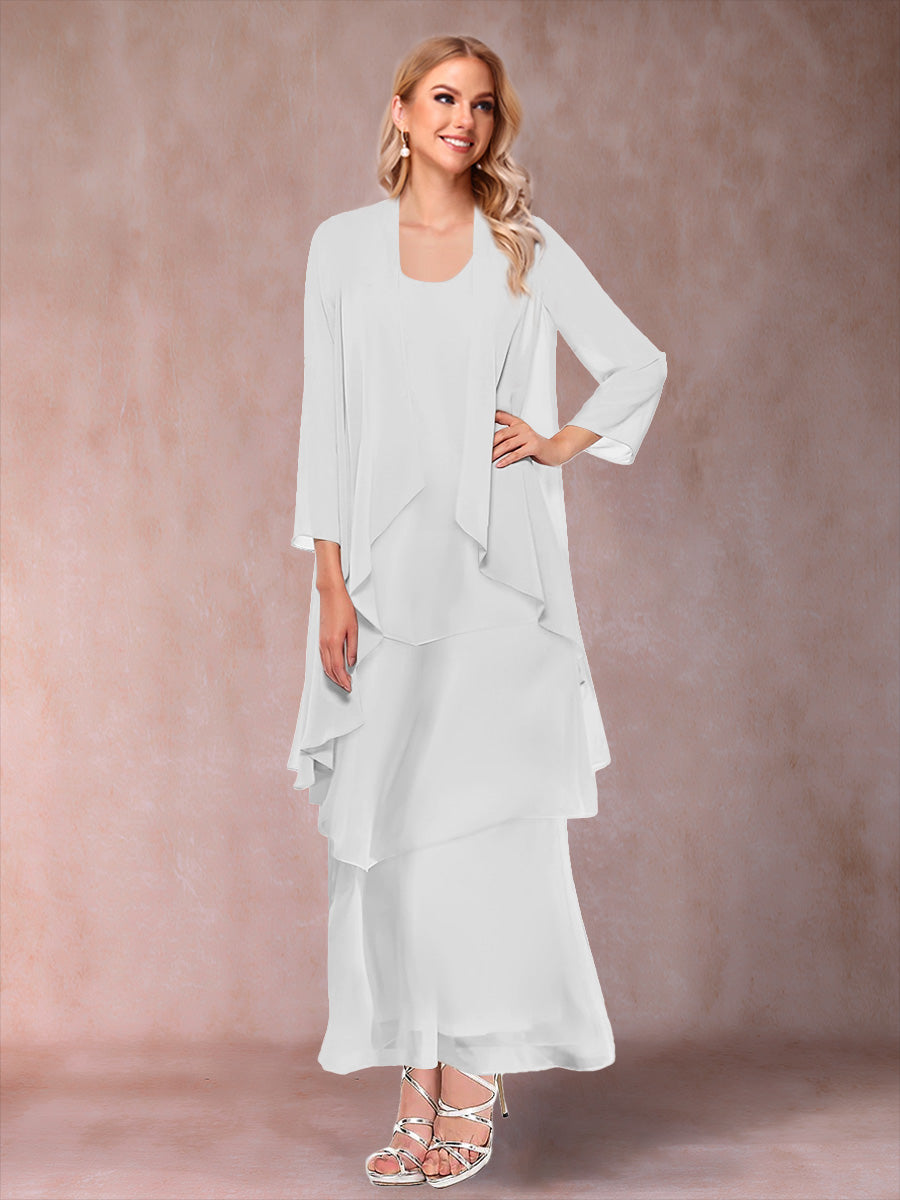 A-Line/Princess Scoop 3/4 Sleeves 2 Pieces Mother of the Bride Dress with Ruffles &amp; Jacket