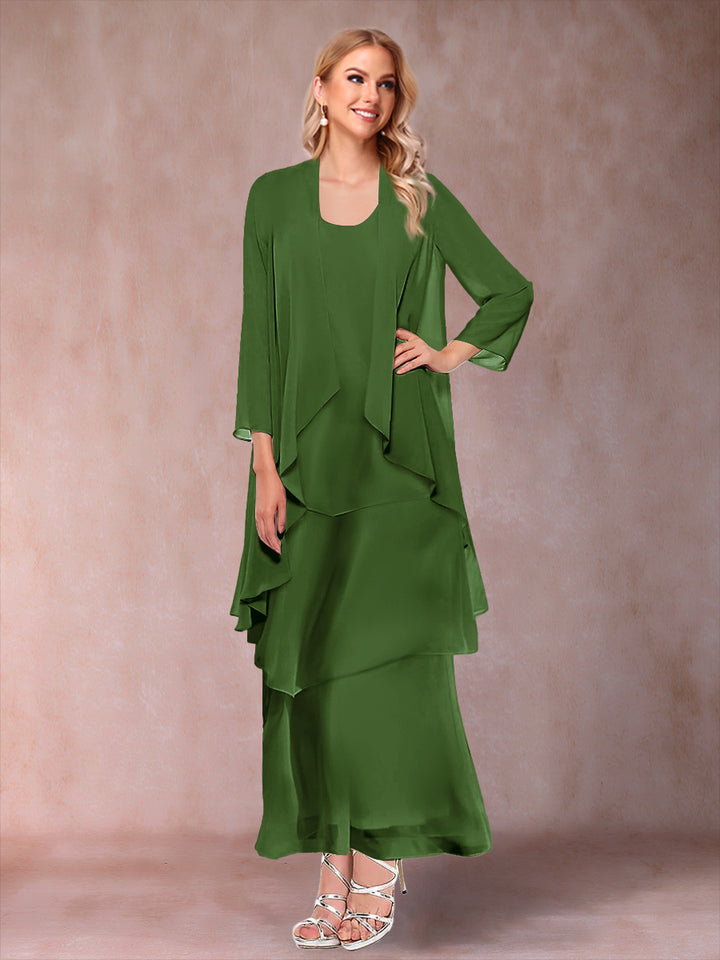 A-Line/Princess Scoop 3/4 Sleeves 2 Pieces Mother of the Bride Dress with Ruffles &amp; Jacket