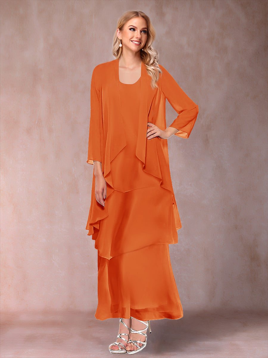 A-Line/Princess Scoop 3/4 Sleeves 2 Pieces Mother of the Bride Dress with Ruffles &amp; Jacket