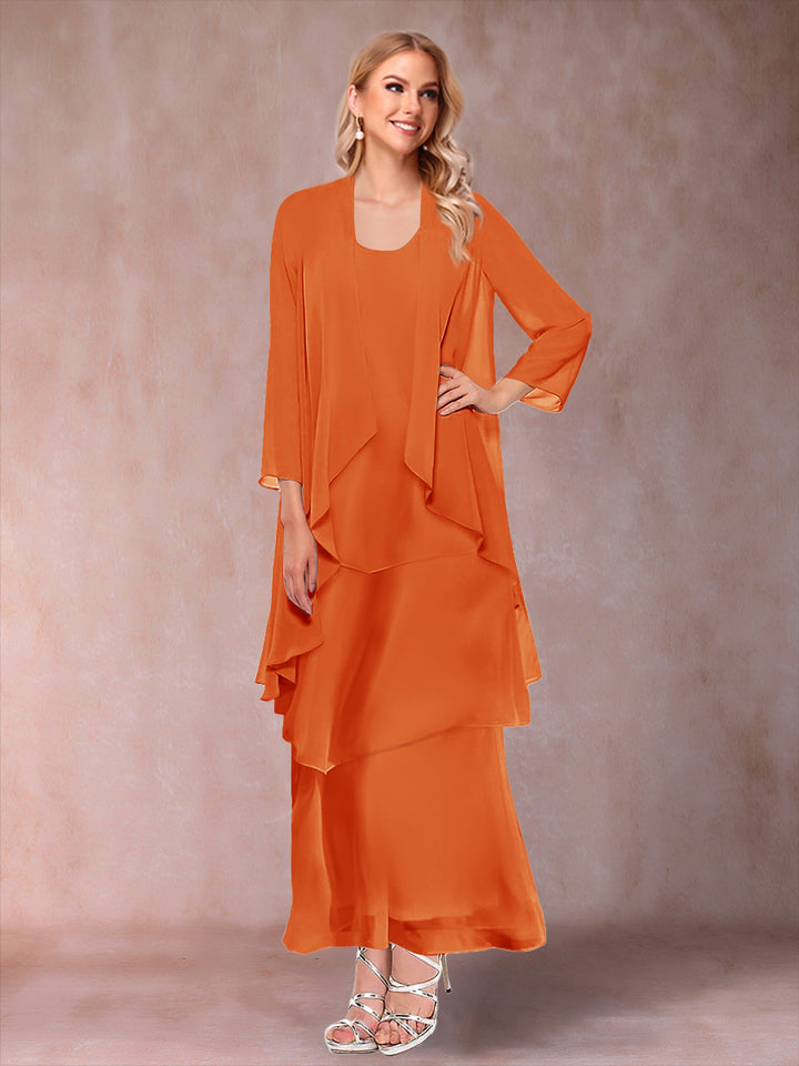 A-Line/Princess Scoop 3/4 Sleeves 2 Pieces Mother of the Bride Dress with Ruffles &amp; Jacket