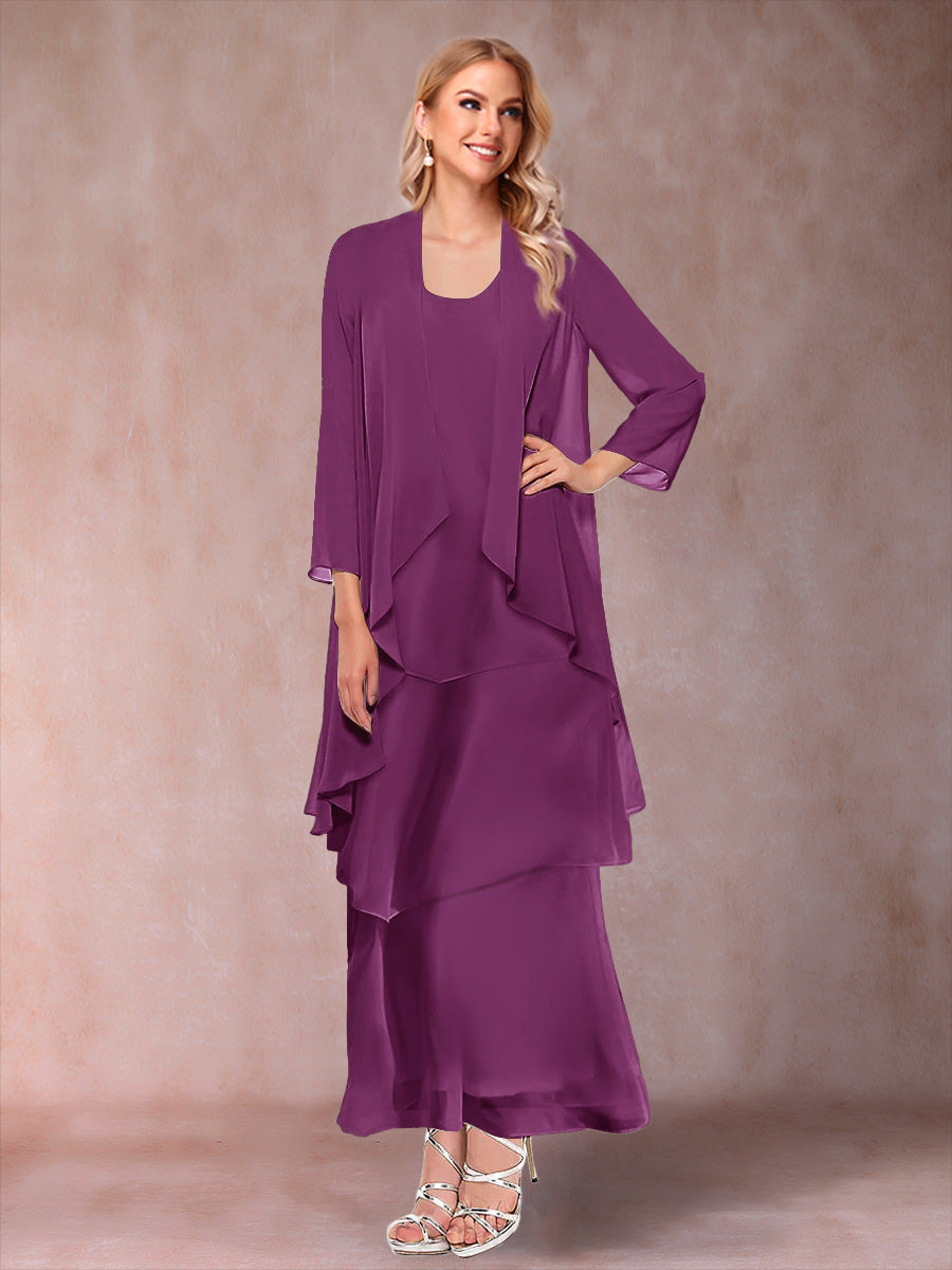 A-Line/Princess Scoop 3/4 Sleeves 2 Pieces Mother of the Bride Dress with Ruffles &amp; Jacket