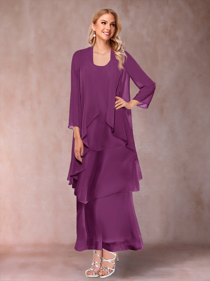 A-Line/Princess Scoop 3/4 Sleeves 2 Pieces Mother of the Bride Dress with Ruffles &amp; Jacket