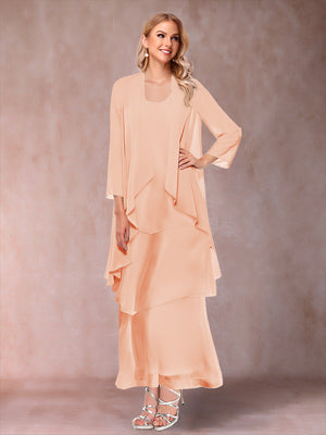 A-Line/Princess Scoop 3/4 Sleeves 3 Pieces Mother of the Bride Dress with Ruffles & Jacket