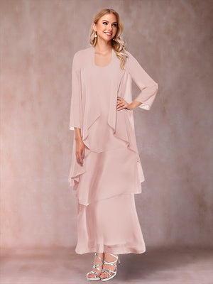 A-Line/Princess Scoop 3/4 Sleeves 3 Pieces Mother of the Bride Dress with Ruffles & Jacket