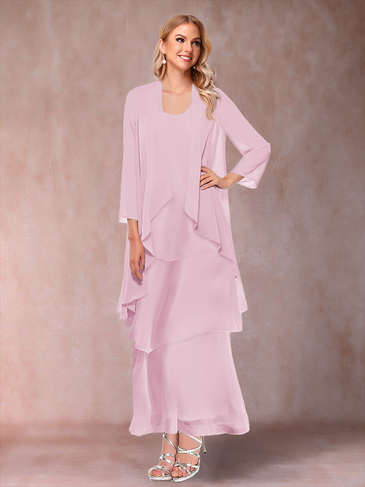 A-Line/Princess Scoop 3/4 Sleeves 2 Pieces Mother of the Bride Dress with Ruffles &amp; Jacket