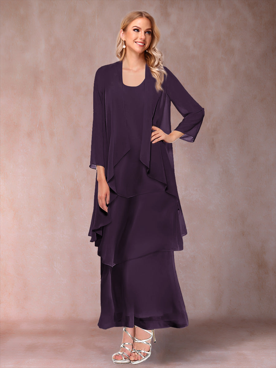 A-Line/Princess Scoop 3/4 Sleeves 2 Pieces Mother of the Bride Dress with Ruffles &amp; Jacket