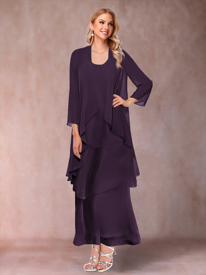 A-Line/Princess Scoop 3/4 Sleeves 2 Pieces Mother of the Bride Dress with Ruffles &amp; Jacket