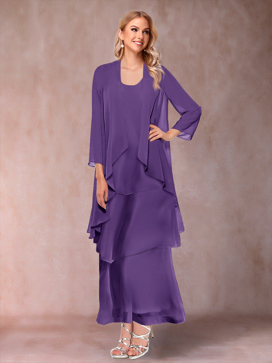 A-Line/Princess Scoop 3/4 Sleeves 2 Pieces Mother of the Bride Dress with Ruffles &amp; Jacket