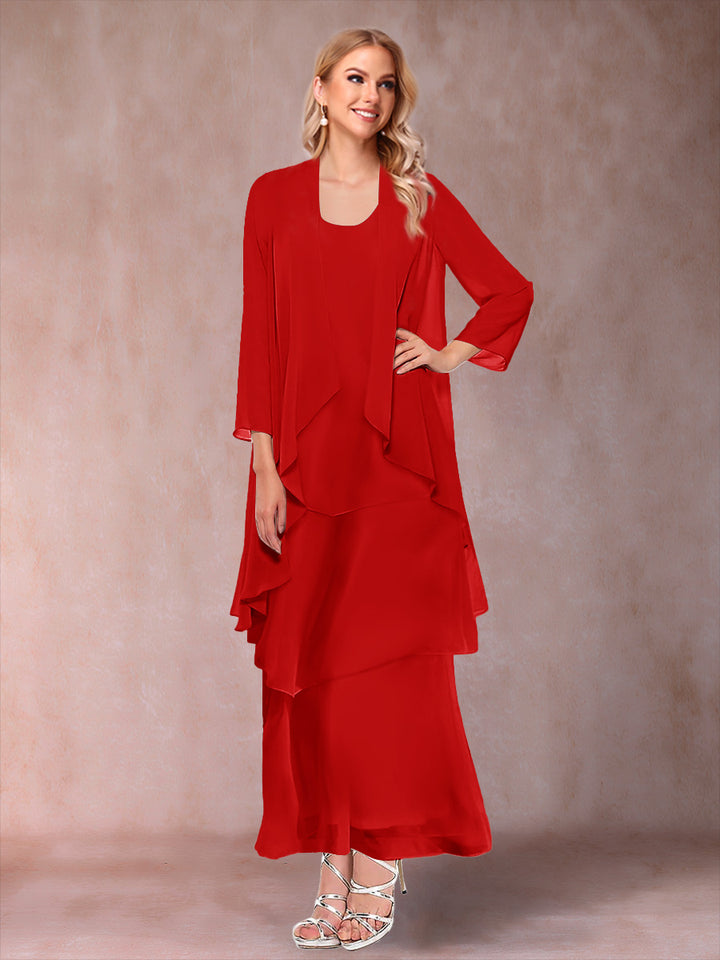 A-Line/Princess Scoop 3/4 Sleeves 2 Pieces Mother of the Bride Dress with Ruffles &amp; Jacket