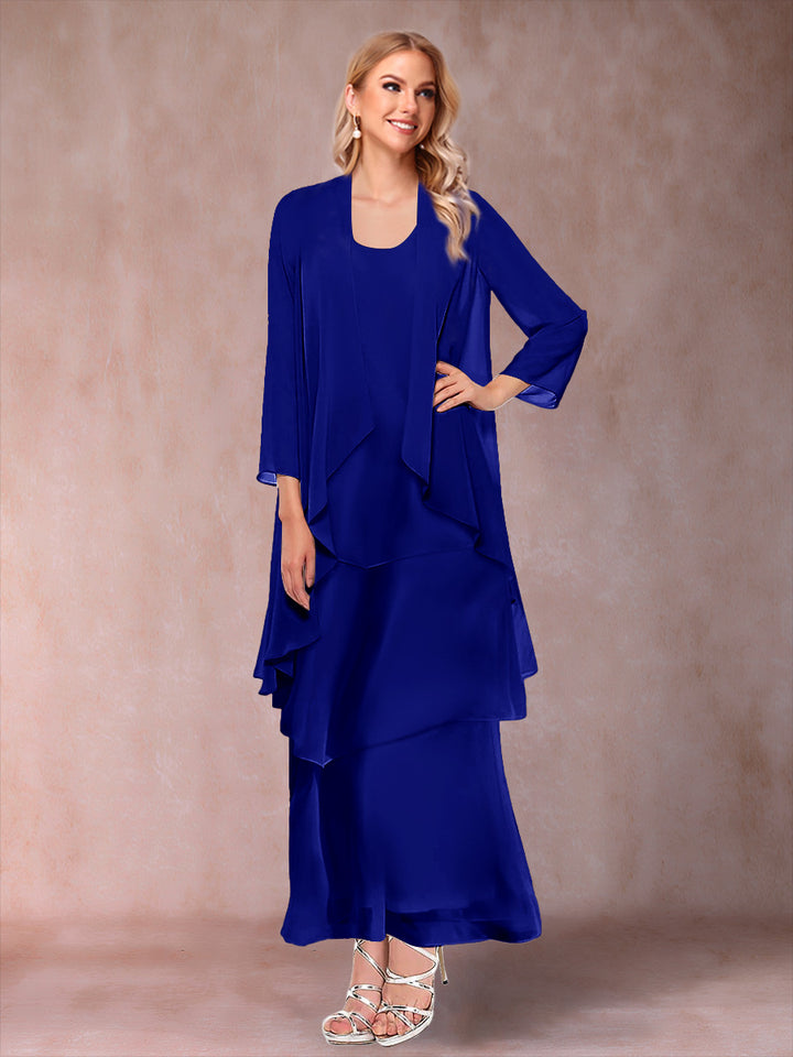 A-Line/Princess Scoop 3/4 Sleeves 2 Pieces Mother of the Bride Dress with Ruffles &amp; Jacket