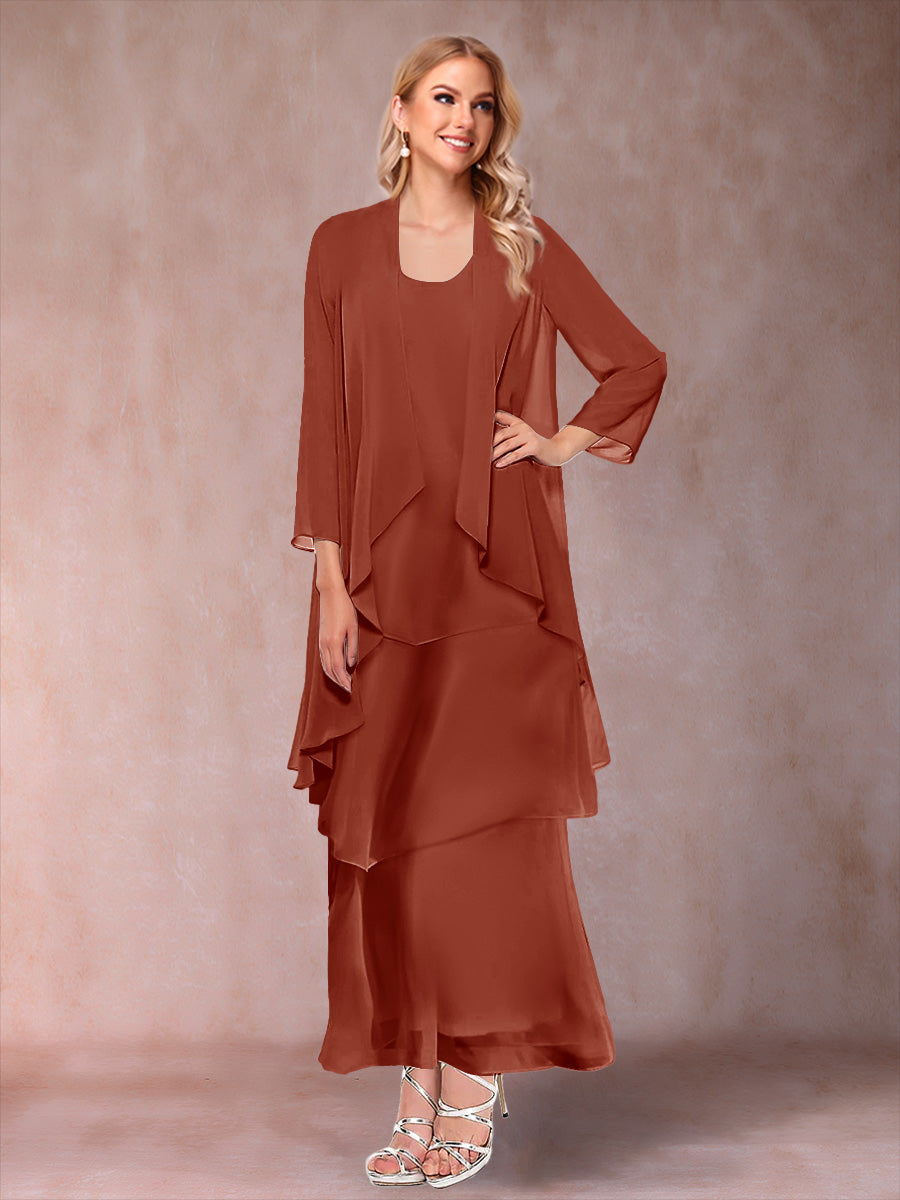 A-Line/Princess Scoop 3/4 Sleeves 2 Pieces Mother of the Bride Dress with Ruffles &amp; Jacket
