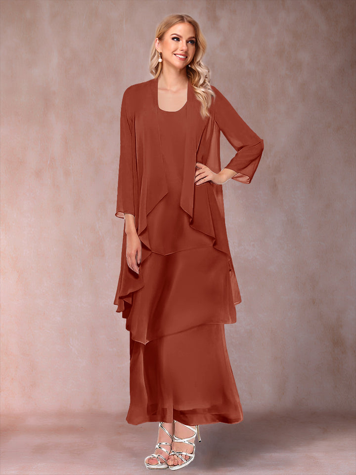 A-Line/Princess Scoop 3/4 Sleeves 2 Pieces Mother of the Bride Dress with Ruffles &amp; Jacket