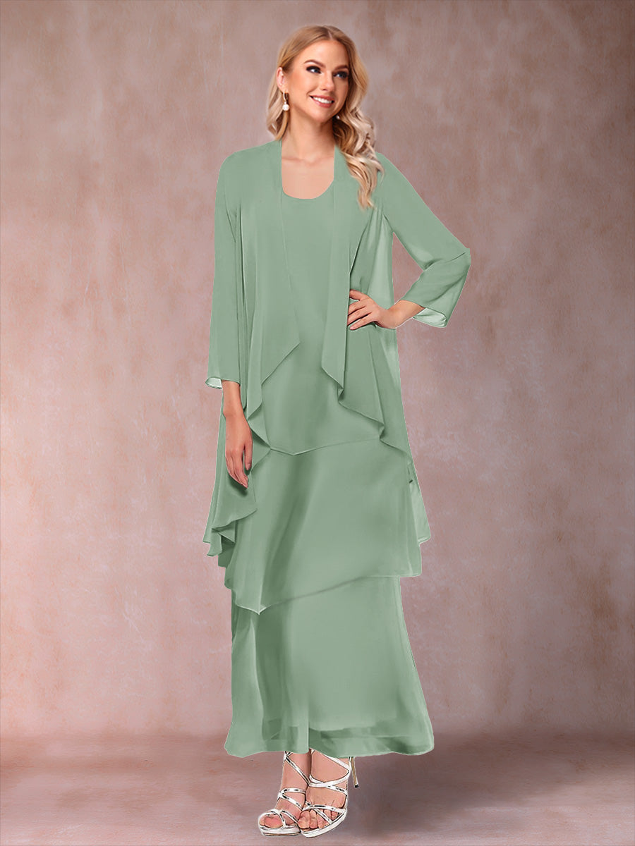 A-Line/Princess Scoop 3/4 Sleeves 2 Pieces Mother of the Bride Dress with Ruffles &amp; Jacket