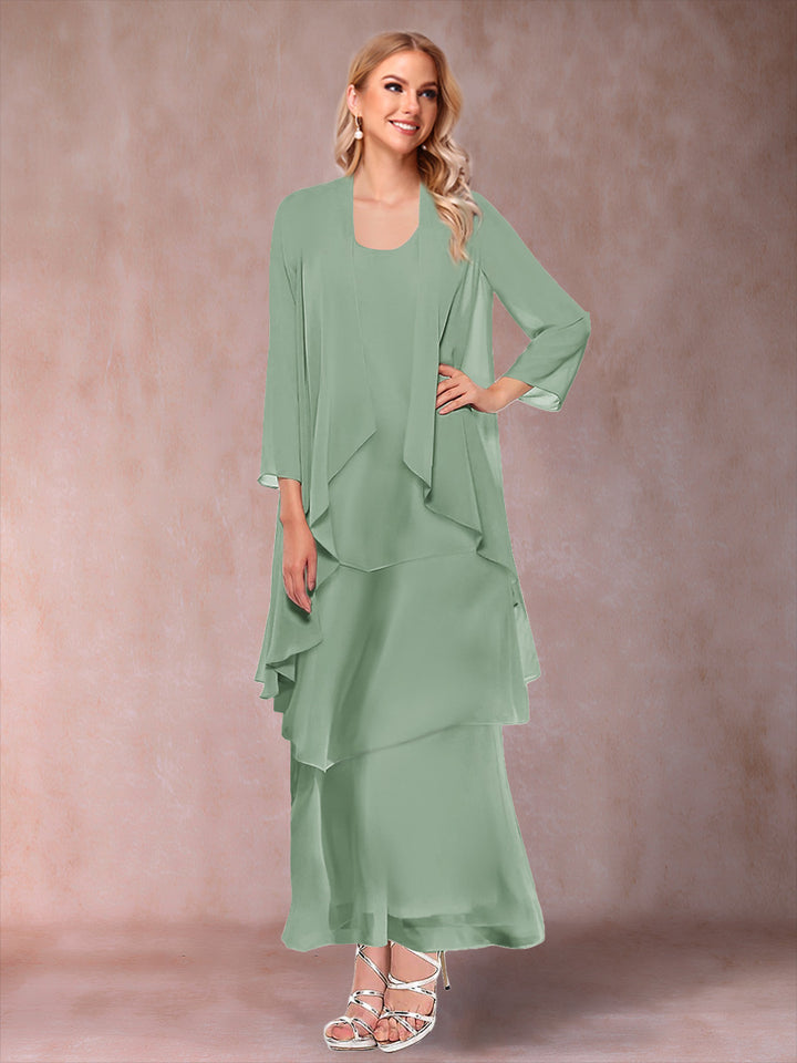A-Line/Princess Scoop 3/4 Sleeves 2 Pieces Mother of the Bride Dress with Ruffles &amp; Jacket
