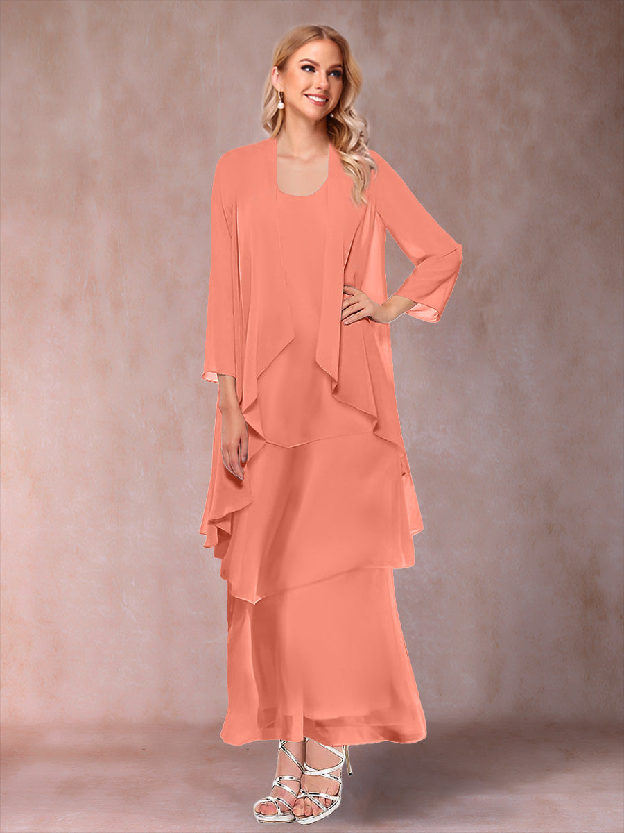 A-Line/Princess Scoop 3/4 Sleeves 2 Pieces Mother of the Bride Dress with Ruffles &amp; Jacket