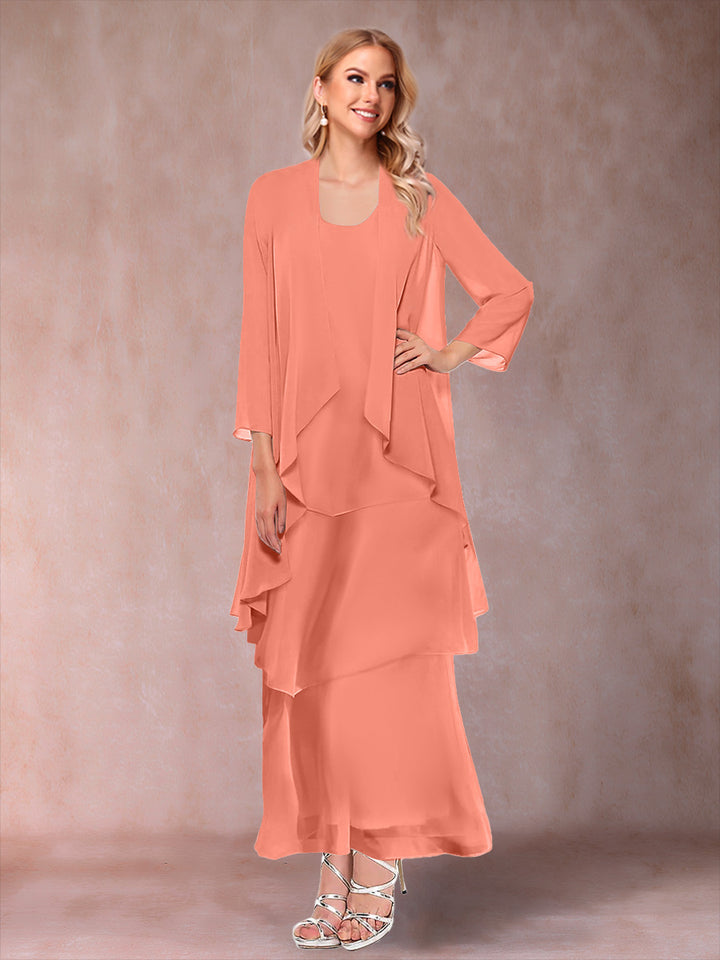 A-Line/Princess Scoop 3/4 Sleeves 2 Pieces Mother of the Bride Dress with Ruffles &amp; Jacket
