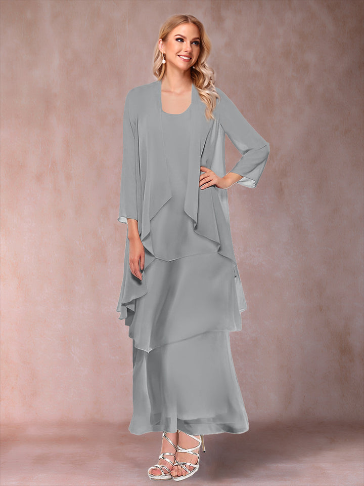 A-Line/Princess Scoop 3/4 Sleeves 2 Pieces Mother of the Bride Dress with Ruffles &amp; Jacket